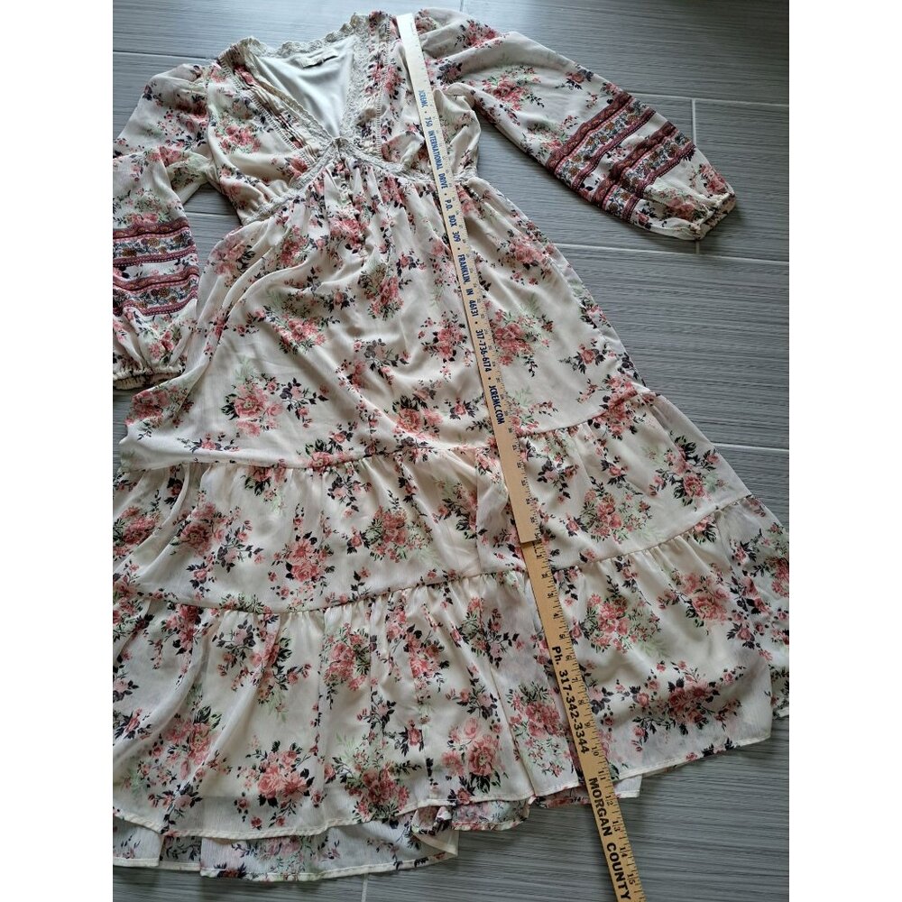 Penelope Rose Floral Maxi Dress XL Lace Trimmed Boho Long Sleeve Tiered Buttons - Picture 9 of 12